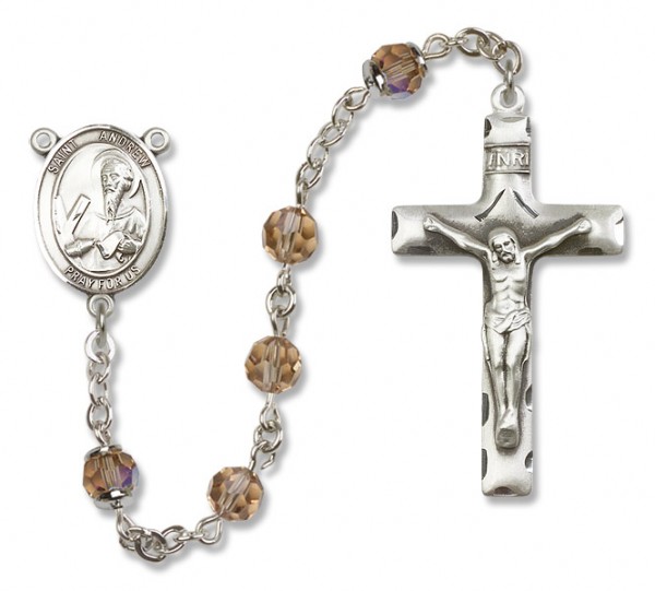 St. Andrew the Apostle Sterling Silver Heirloom Rosary Squared Crucifix - Topaz