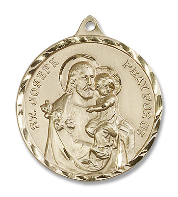 Men's Large Saint Joseph Medal - 14K Solid Gold