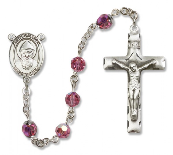St. Sharbel Sterling Silver Heirloom Rosary Squared Crucifix - Rose