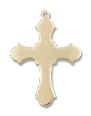 Budded Thick Cross Necklace - 14K Solid Gold