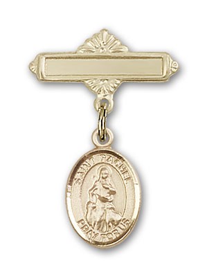 Pin Badge with St. Rachel Charm and Polished Engravable Badge Pin - 14K Solid Gold