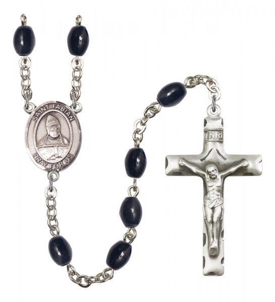 Men's St. Fabian Silver Plated Rosary - Black Oval