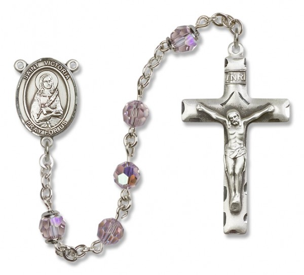St. Victoria Sterling Silver Heirloom Rosary Squared Crucifix - Light Amethyst