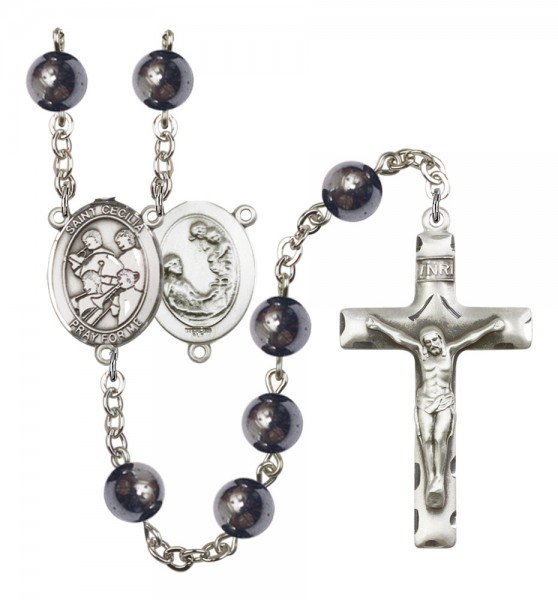 Men's St. Cecilia Marching Band Silver Plated Rosary - Silver