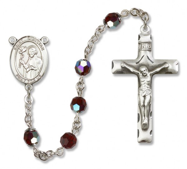St. Dunstan Sterling Silver Heirloom Rosary Squared Crucifix - Garnet