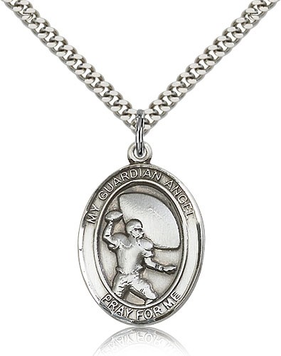 Guardian Angel Football Patron Saint Medal - Sterling Silver