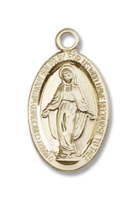 Women's Small Classic Oval Miraculous Medal Necklace - 14K Solid Gold