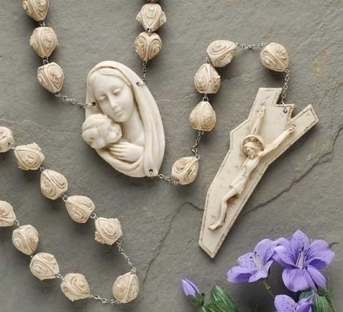 Alabasterite Wall Rosary, 30mm beads - 65 inch - Cream