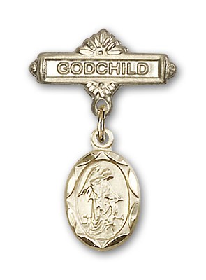 Baby Pin with Guardian Angel Charm and Godchild Badge Pin - Gold Tone
