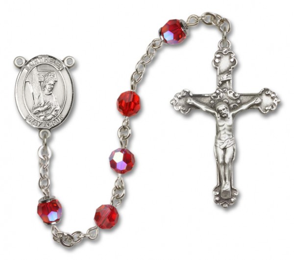 St. Helen Sterling Silver Heirloom Rosary Fancy Crucifix - Ruby Red