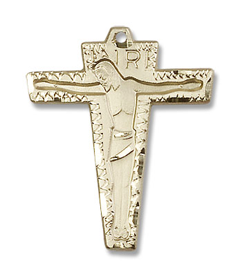 Primative Crucifix Pendant - 14K Solid Gold
