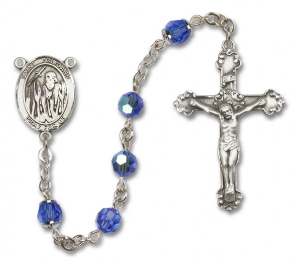 St. Polycarp of Smyrna Sterling Silver Heirloom Rosary Fancy Crucifix - Sapphire