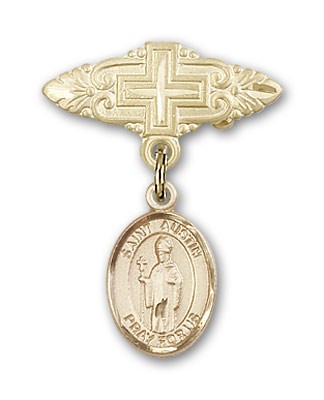 Pin Badge with St. Austin Charm and Badge Pin with Cross - Gold Tone