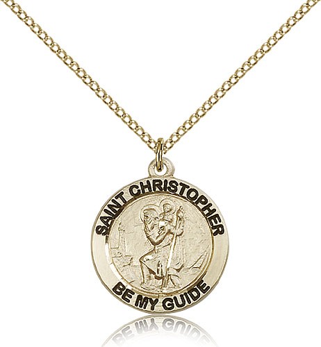 Women's Round St. Christopher Necklace - 14KT Gold Filled