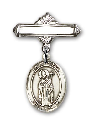 Pin Badge with St. Ronan Charm and Polished Engravable Badge Pin - Silver tone