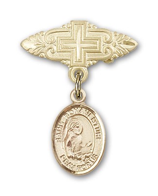 Pin Badge with St. Bonaventure Charm and Badge Pin with Cross - Gold Tone