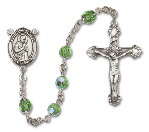 St. Isaac Jogues Sterling Silver Heirloom Rosary Fancy Crucifix - Peridot