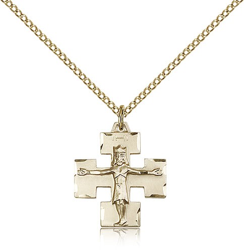 Modern Block Crucifix Medal - 14KT Gold Filled