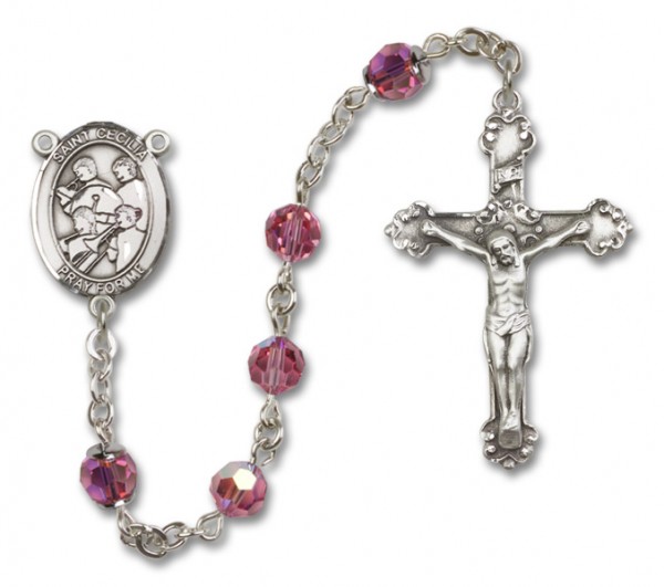 St. Cecilia with Marching Band Sterling Silver Heirloom Rosary Fancy Crucifix - Rose