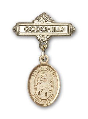 Baby Badge with Maria Stein Charm and Godchild Badge Pin - 14K Solid Gold