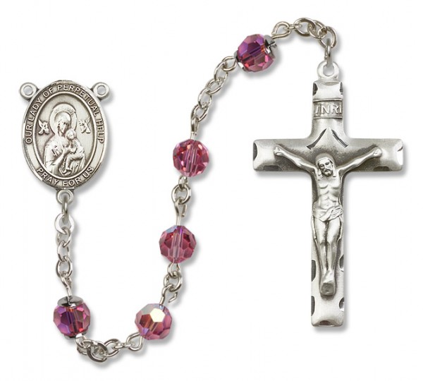 Our Lady of Perpetual Help Sterling Silver Heirloom Rosary Squared Crucifix - Rose