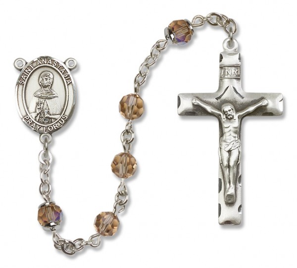 St. Anastasia Sterling Silver Heirloom Rosary Squared Crucifix - Topaz
