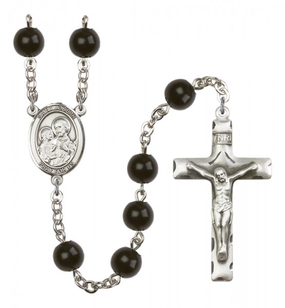 Men's St. Joseph Silver Plated Rosary - Black