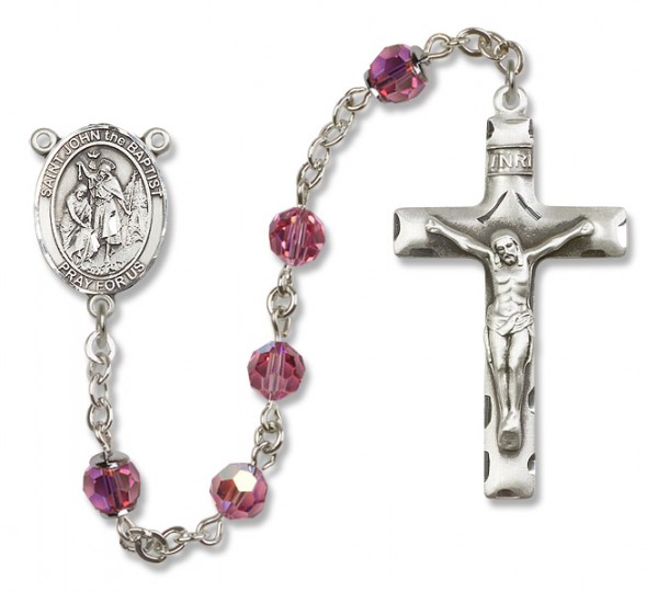 St. John the Baptist Sterling Silver Heirloom Rosary Squared Crucifix - Rose