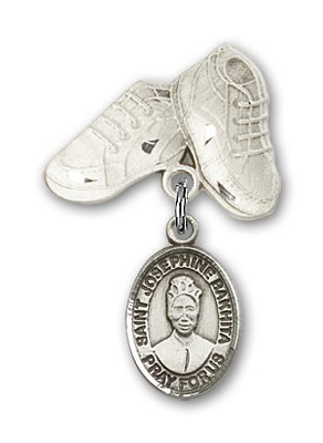 Pin Badge with St. Josephine Bakhita Charm and Baby Boots Pin - Silver tone