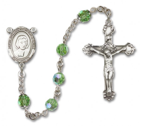 St. John Baptist de la Salle Sterling Silver Heirloom Rosary Fancy Crucifix - Peridot