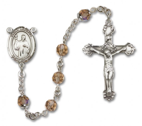 St. Maurus Sterling Silver Heirloom Rosary Fancy Crucifix - Topaz