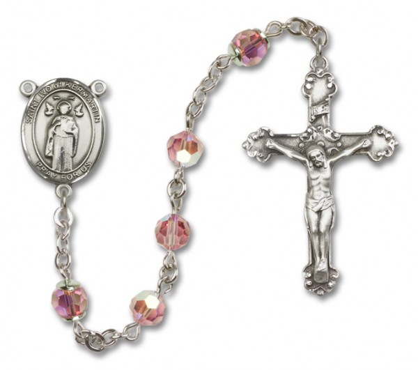 St. Ivo Sterling Silver Heirloom Rosary Fancy Crucifix - Light Rose