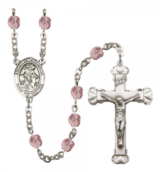 Women's Angel de la Guardia Birthstone Rosary - Light Amethyst