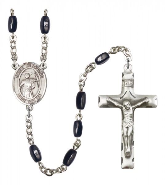 Men's St. Theodore Stratelates Silver Plated Rosary - Black | Silver