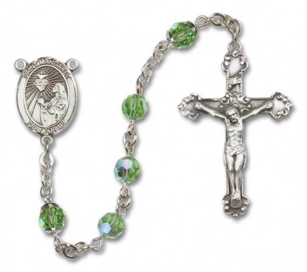 St. Margaret Mary Alacoque Sterling Silver Heirloom Rosary Fancy Crucifix - Peridot