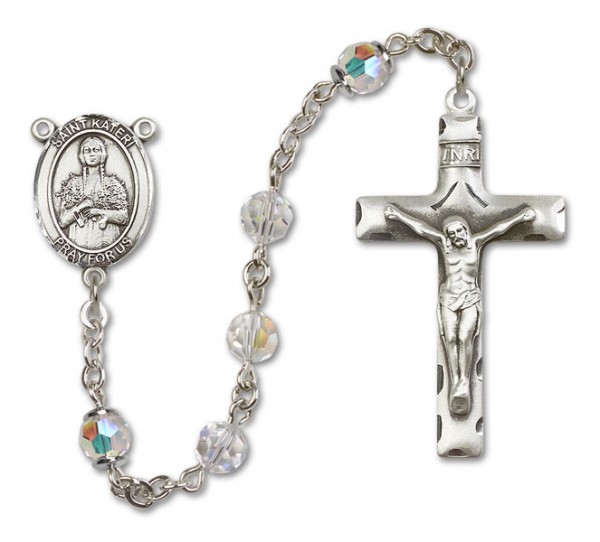 St. Kateri Sterling Silver Heirloom Rosary Squared Crucifix - Crystal