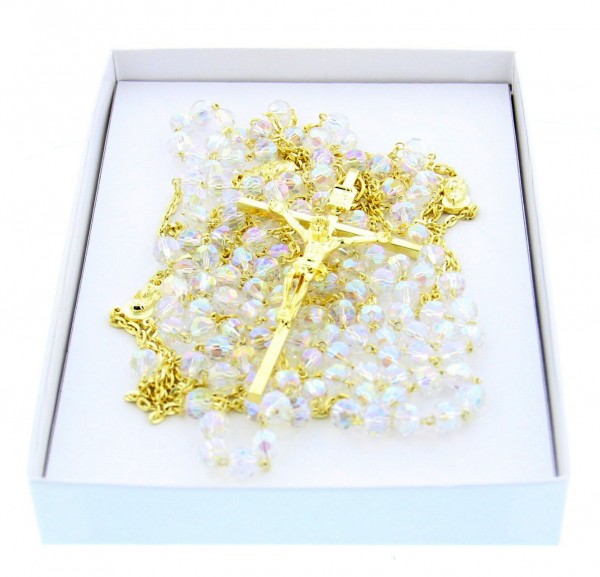 Gold tone Crystal Wedding Lasso Rosary with Gold Tone Crucifix - Without Deluxe Box