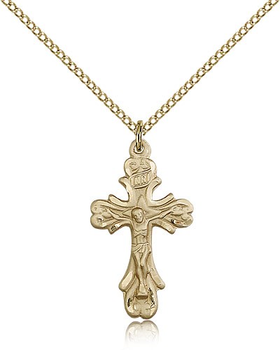 Antiqued Elegant Crucifix Necklace - 14KT Gold Filled
