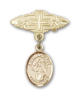 Pin Badge with St. Boniface Charm and Badge Pin with Cross - Gold Tone