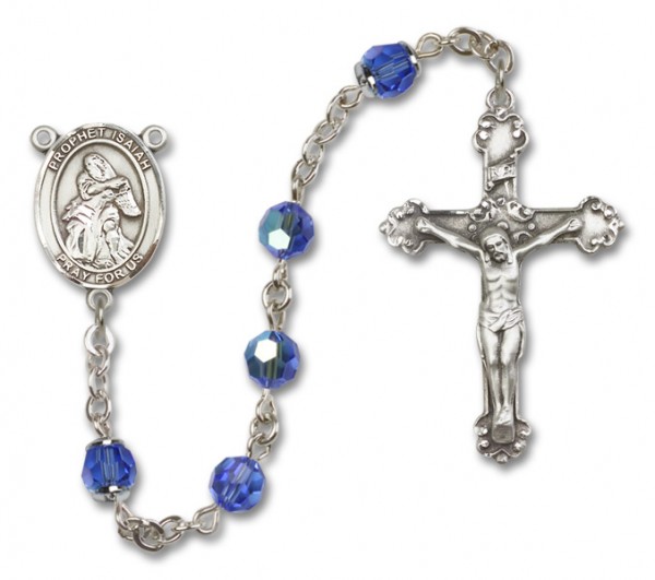 St. Isaiah Sterling Silver Heirloom Rosary Fancy Crucifix - Sapphire