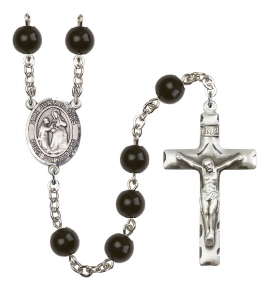 Men's San Juan de Dios Silver Plated Rosary - Black