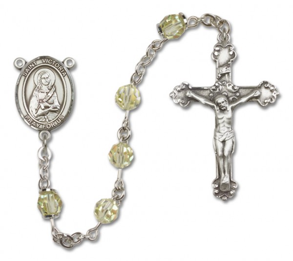 St. Victoria Sterling Silver Heirloom Rosary Fancy Crucifix - Zircon