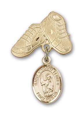 Pin Badge with St. Vincent Ferrer Charm and Baby Boots Pin - 14K Solid Gold