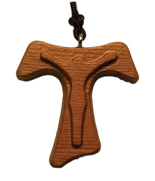 Wood Tau Cross Pendant 1.5 Inch - Brown