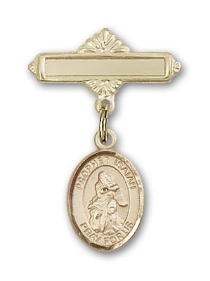 Pin Badge with St. Isaiah Charm and Polished Engravable Badge Pin - Gold Tone