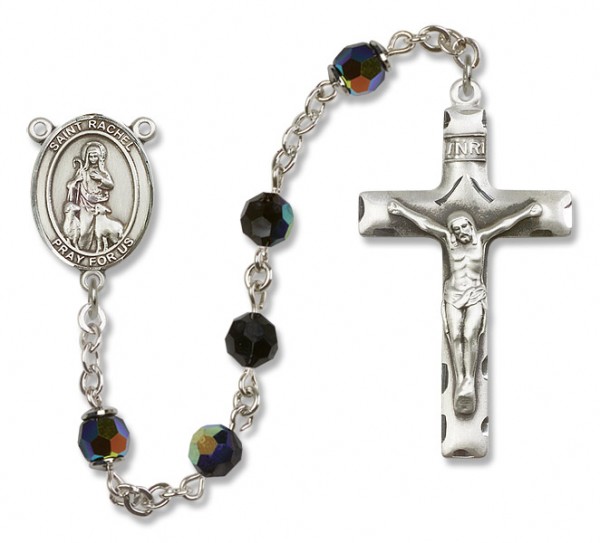 St. Rachel Sterling Silver Heirloom Rosary Squared Crucifix - Black