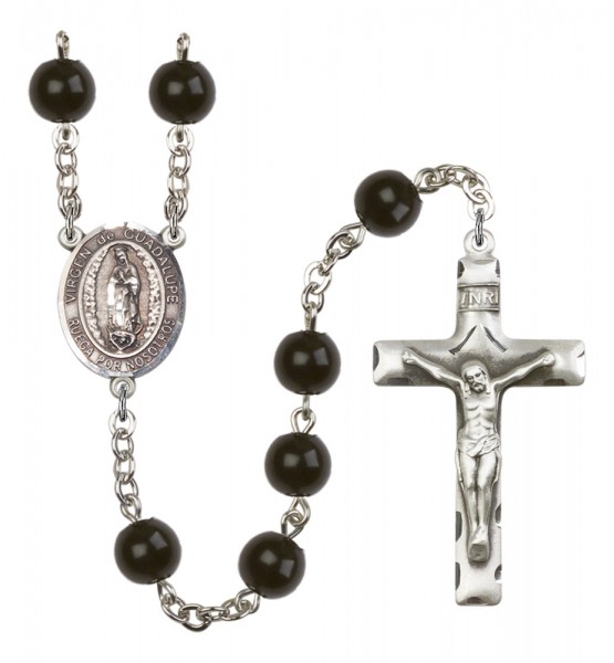 Men's Virgen de Guadalupe Silver Plated Rosary - Black