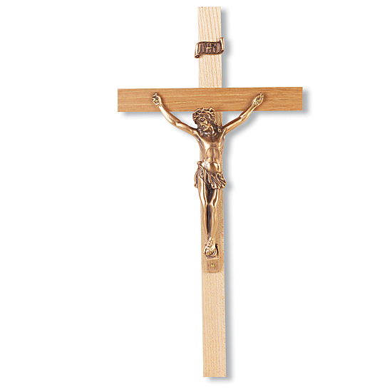 Slimline Oak Wood Wall Crucifix - 10 inch - Brown
