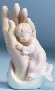 God's Hand with Sleeping Baby Girl Figurine - Pink