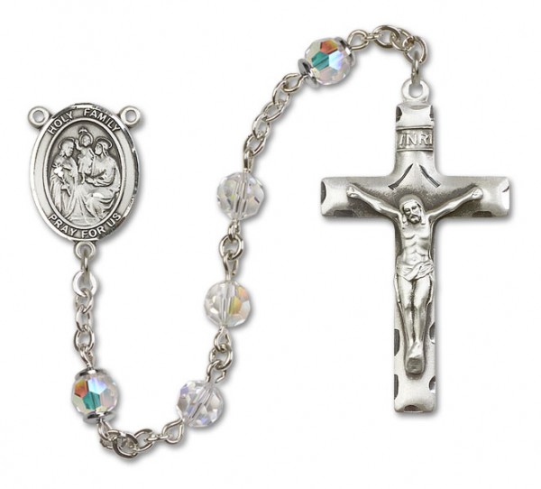 Holy Family Sterling Silver Heirloom Rosary Squared Crucifix - Crystal